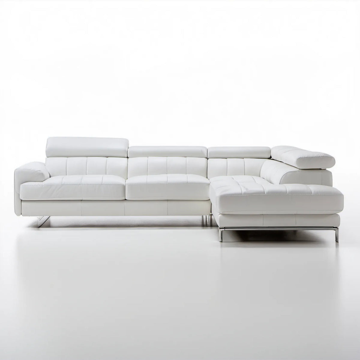 Prawa sofa narożna z szezlongiem, biała skóra syntetyczna PU, 285 x 165 x 88 cm