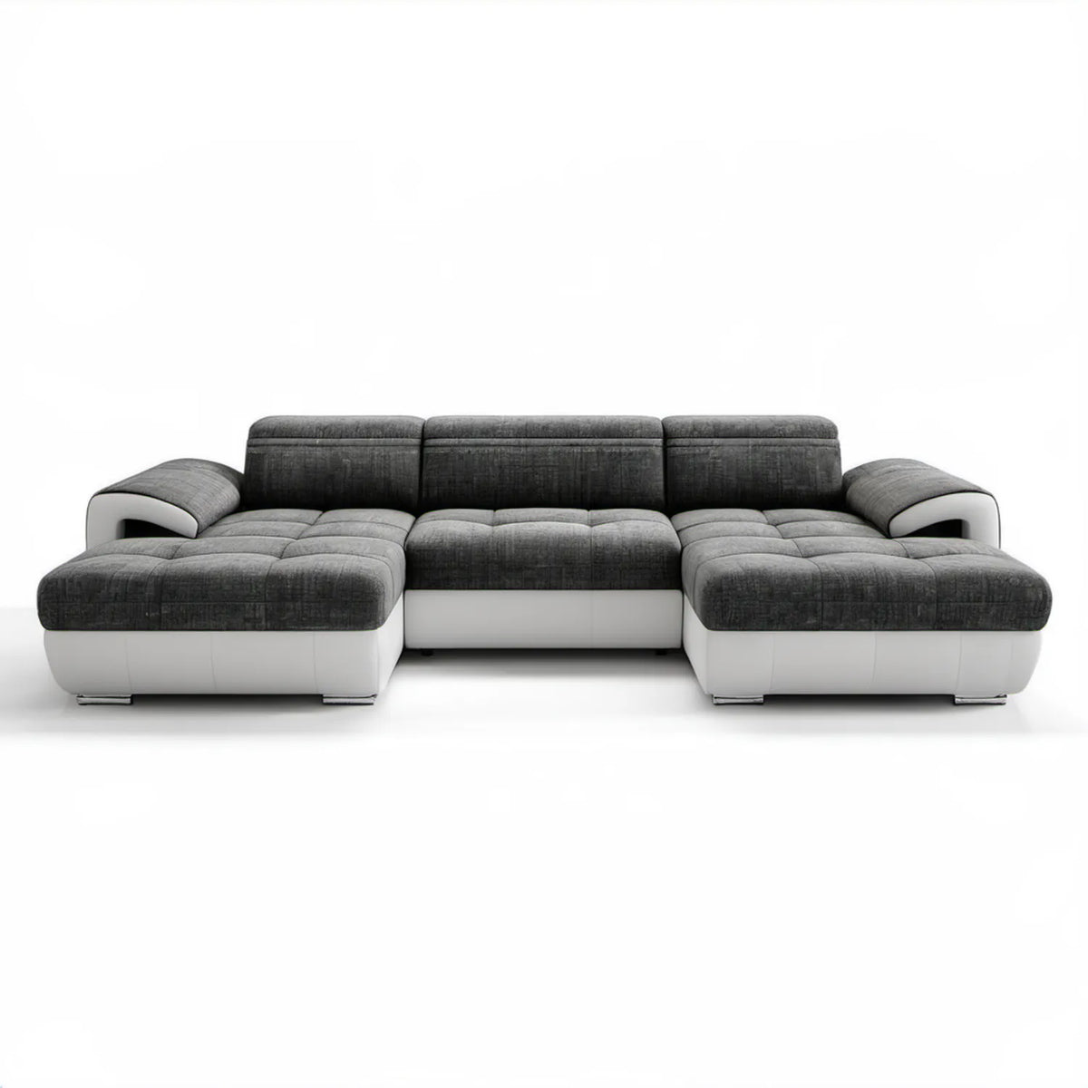 Modułowa sofa w kształcie U z dwoma szezlongami, ciemnoszaro-biała, 330 × 200 × 85 cm