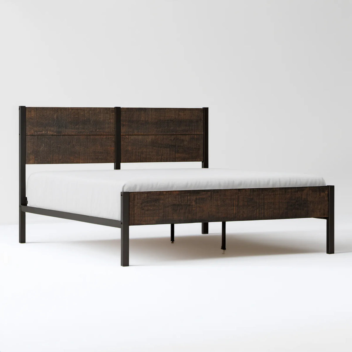Łóżko dwuosobowe ze stalową ramą i panelami MDF, czarno-ciemnobrązowe, 160 x 200 cm