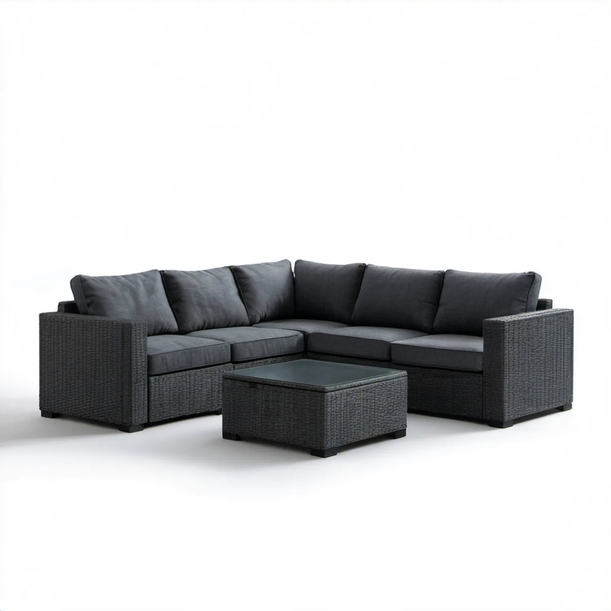 Narożny zestaw wypoczynkowy z technorattanu Czarny/Antracytowy, 250 × 250 × 85 cm, stolik 70 × 70 × 35 cm