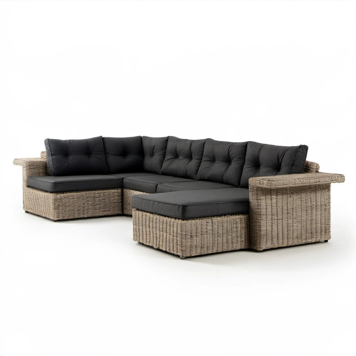 5-osobowa narożna sofa ogrodowa z rattanu syntetycznego PE, beżowo-czarna, 240 x 180 x 85 cm