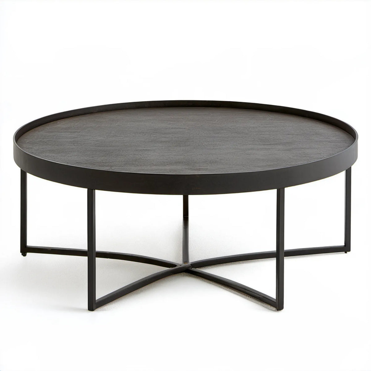 Okrągły stolik kawowy z blatem MDF szary/czarny, Ø 80 x 40 cm