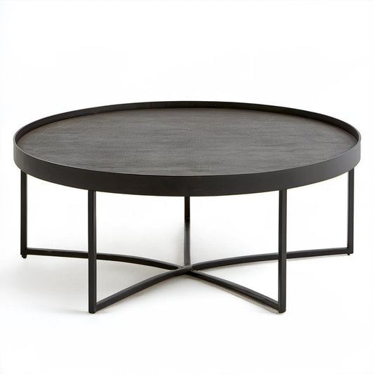 Okrągły stolik kawowy z blatem MDF szary/czarny, Ø 80 x 40 cm