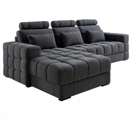 Modułowa sofa w kształcie U z dwoma szezlongami, grafitowa, 330 × 210 × 95 cm