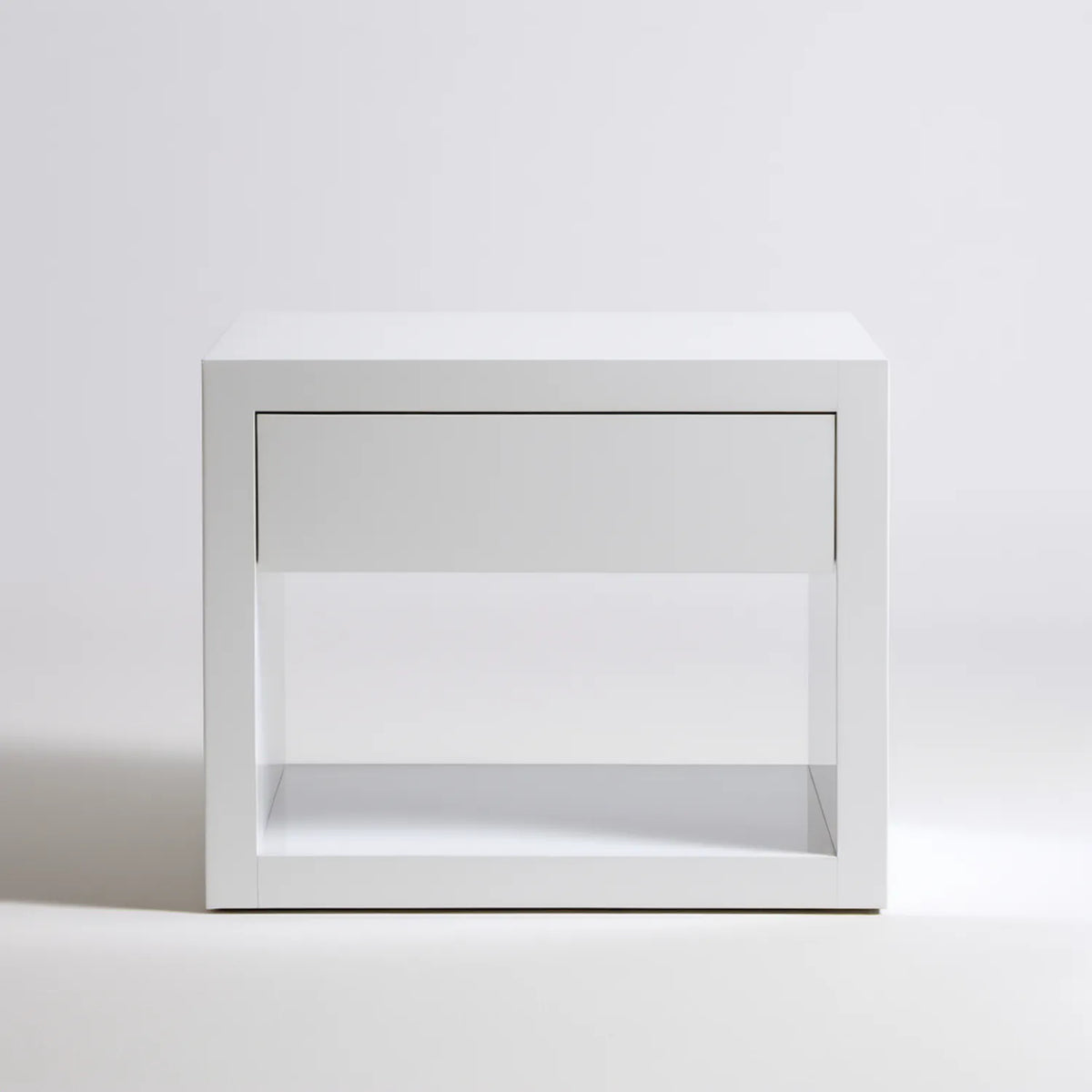 Biała szafka nocna z MDF z szufladą i otwartą półką, 40 x 35 x 50 cm