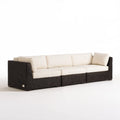 3-częściowa modułowa sofa ogrodowa z technorattanu PE, czarna z kremowymi poduszkami, 230 x 85 x 75 cm