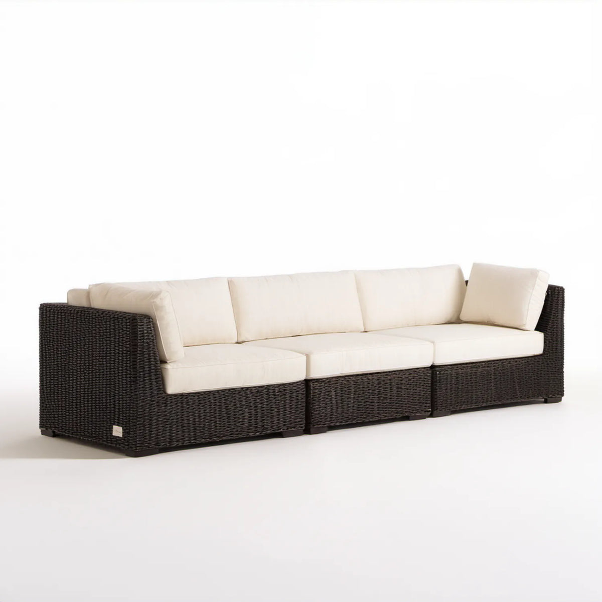 3-częściowa modułowa sofa ogrodowa z technorattanu PE, czarna z kremowymi poduszkami, 230 x 85 x 75 cm