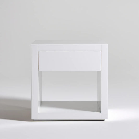Biała szafka nocna z MDF z szufladą i otwartą wnęką, 40 × 35 × 55 cm
