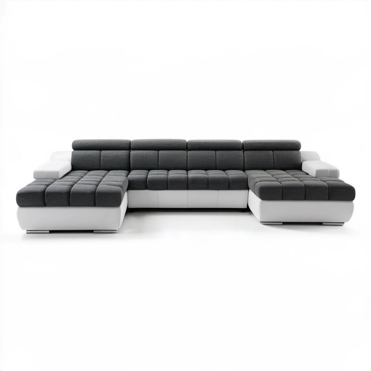Modułowa sofa w kształcie U z szezlongami, ciemnoszaro-biała, 350 x 200 x 90 cm