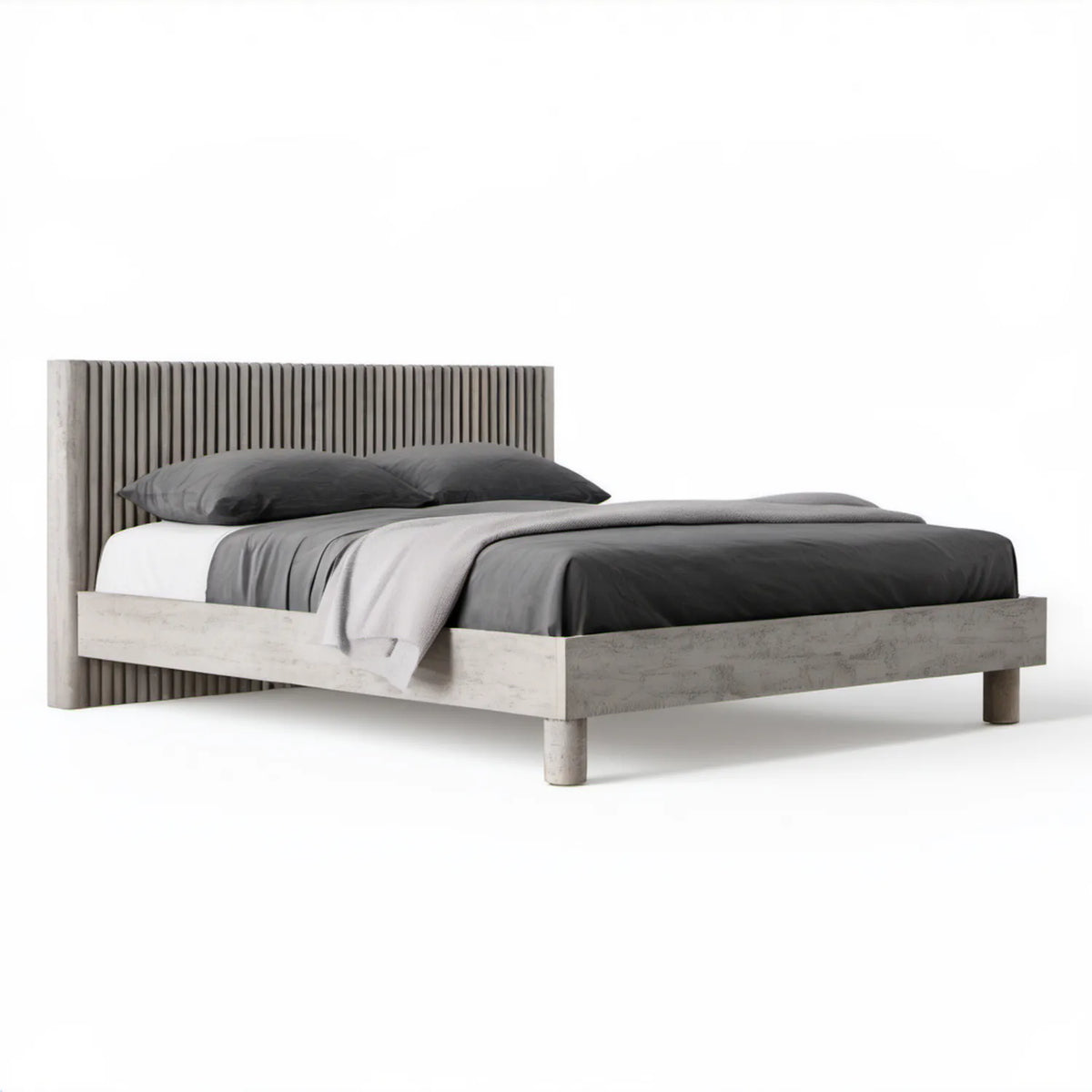 Łóżko podwójne 160 x 200 cm z MDF w dekorze jasnoszarego betonu