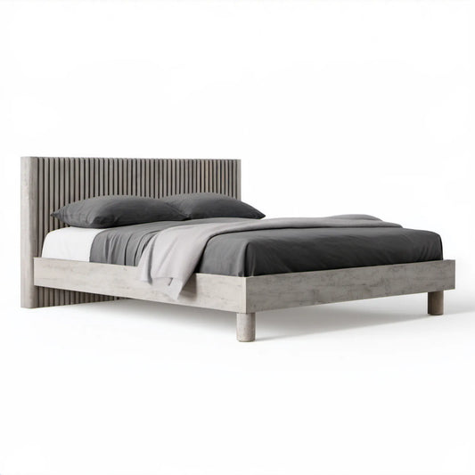 Łóżko podwójne 160 x 200 cm z MDF w dekorze jasnoszarego betonu