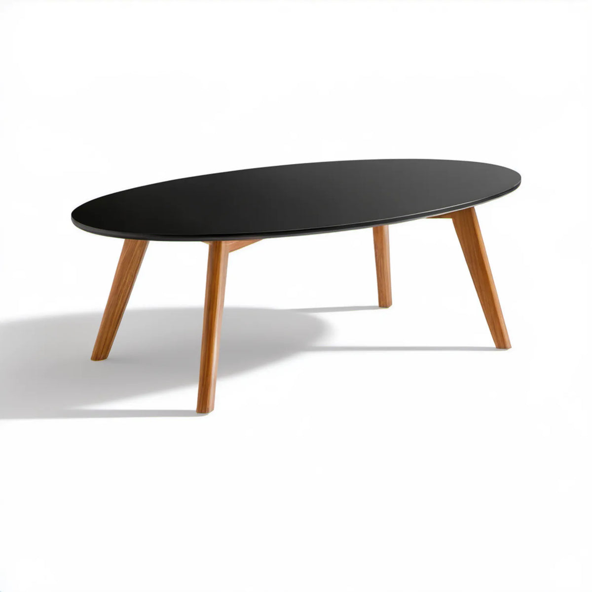 Owalny stolik kawowy MDF z nogami z litego drewna, czarny/brązowy, 120 × 60 × 45 cm