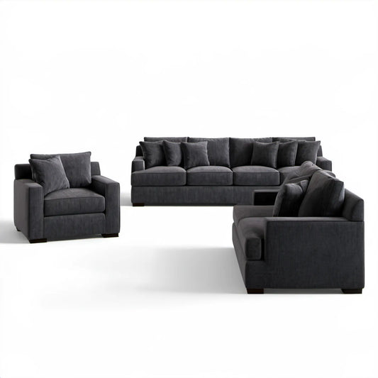 Komplet wypoczynkowy: sofa 3-osobowa 230 × 95 × 85 cm i 2 fotele 96 × 92 × 85 cm, aksamitny, antracytowy/czarny