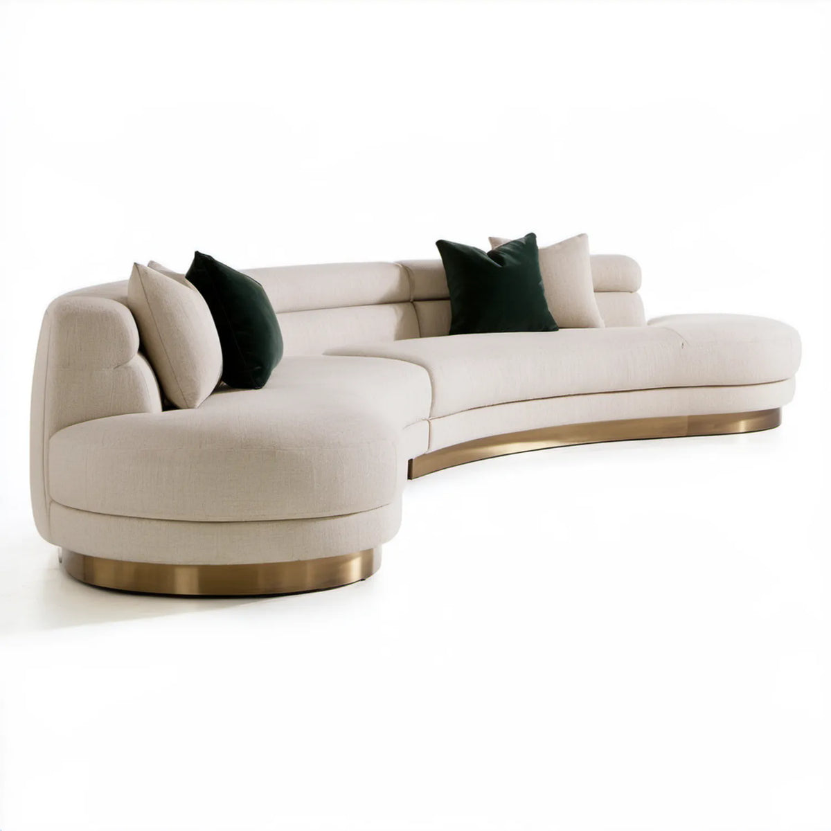Półokrągła sofa 3-osobowa kremowa ze złotą podstawą, 300 x 105 x 78 cm