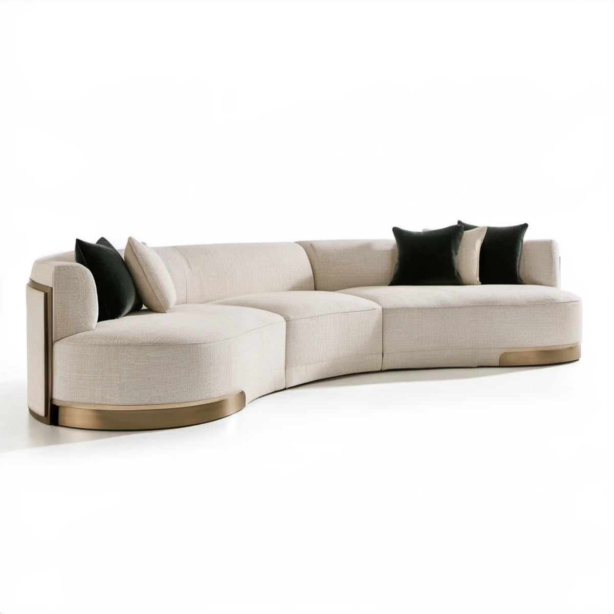 Półokrągła sofa modułowa kremowo-czarna z brązowymi detalami, 320 × 115 × 72 cm