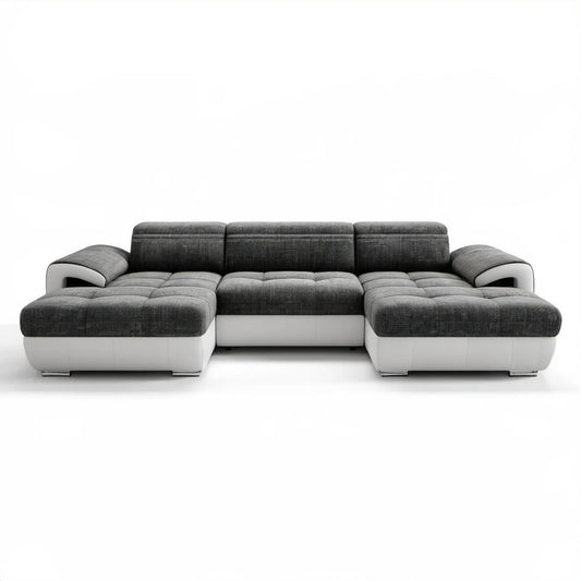 Modułowa sofa w kształcie U z dwoma szezlongami, ciemnoszaro-biała, 330 × 200 × 85 cm