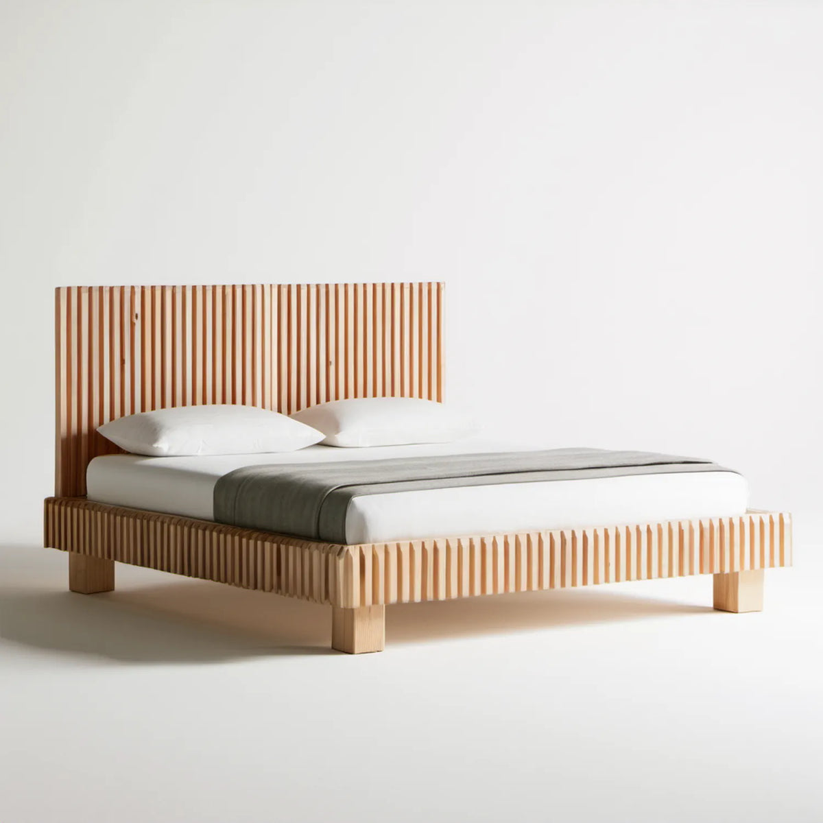 Łóżko dwuosobowe z litego drewna sosnowego, naturalne, 160 x 200 cm