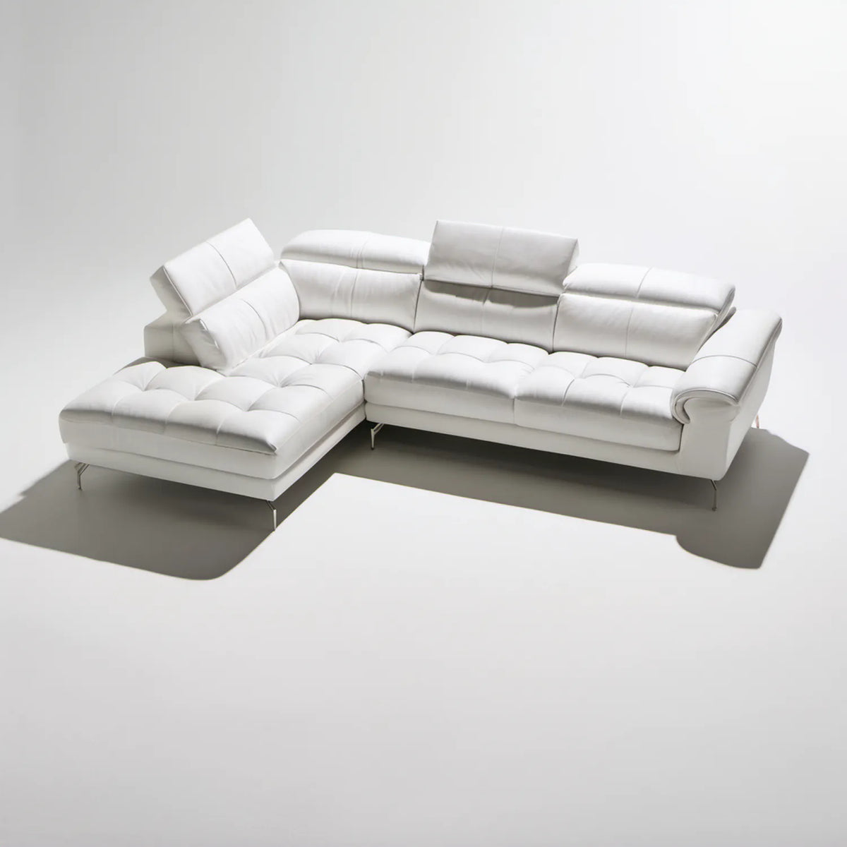 Biały narożnik w kształcie litery L z tapicerką ze skóry syntetycznej PU, 285 × 220 × 92 cm