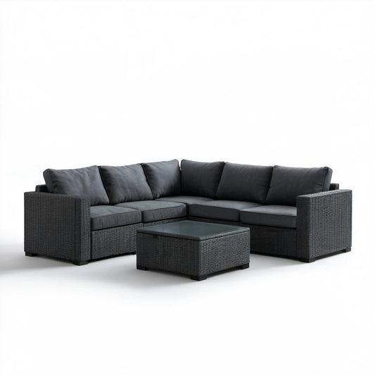 Narożny zestaw wypoczynkowy z technorattanu Czarny/Antracytowy, 250 × 250 × 85 cm, stolik 70 × 70 × 35 cm